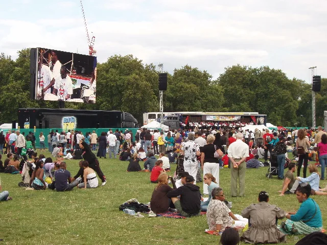 An audience watches the UK National Panorama Steelband Competition in Hyde Park in 2008